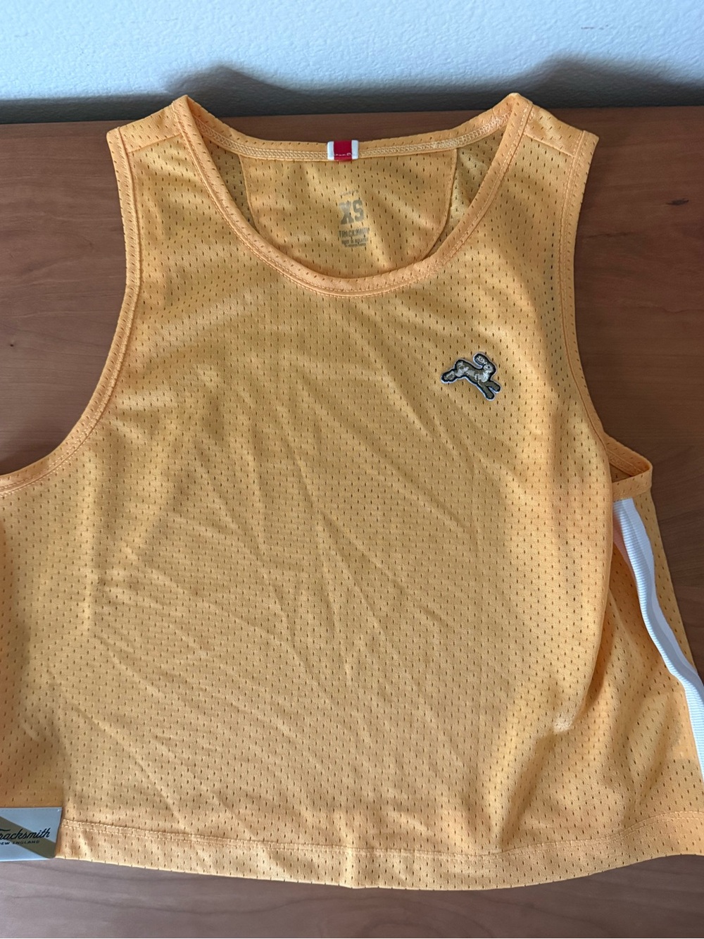 Tracksmith Yellow Mesh Crop Tank with White Side Stripe